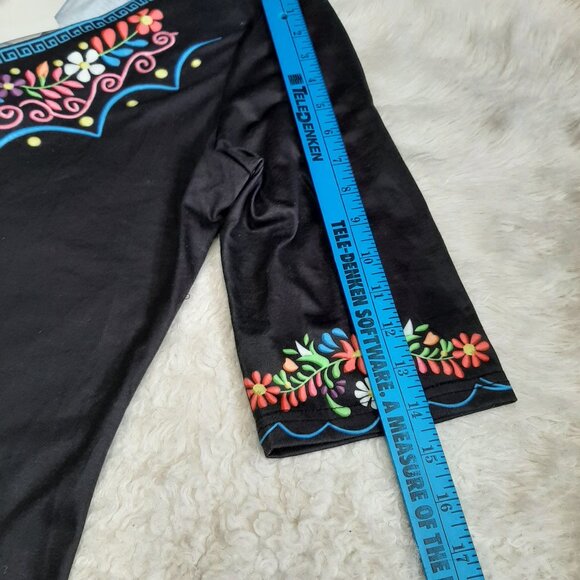 COZY Women's Black Floral Boho Neck Print Short Sleeves V-Neck Mid Dress XXL - Picture 5 of 8